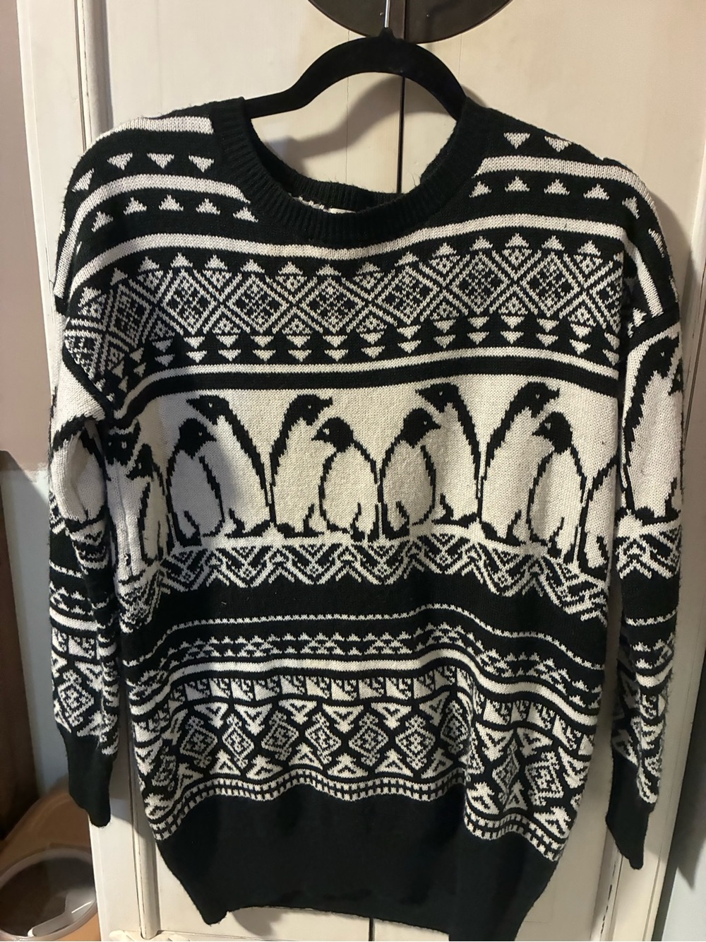 Mossimo Supply Co. Black and White Penguin Fair Isle Crewneck Sweater